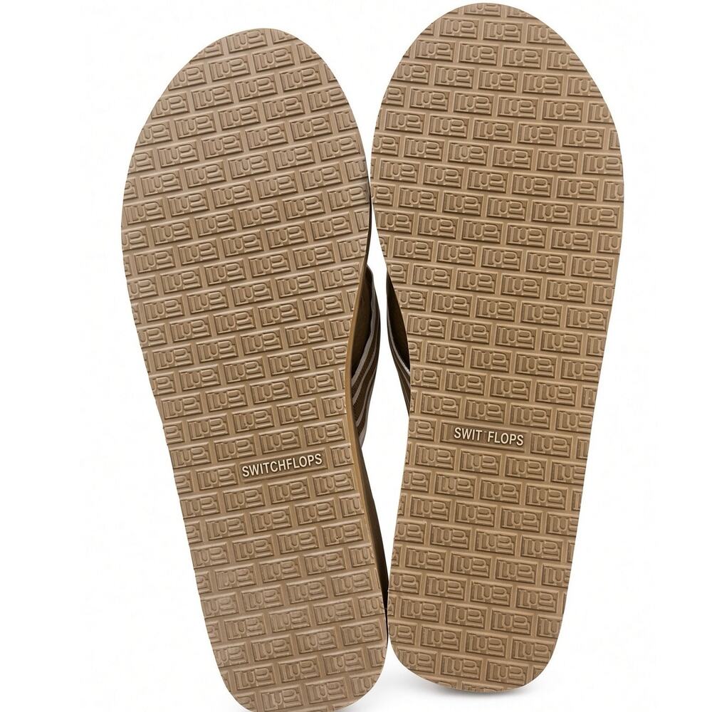 •  Y2K Switchflops Tan Striped Pearl Wedges Sz 9 - Picture 4 of 6